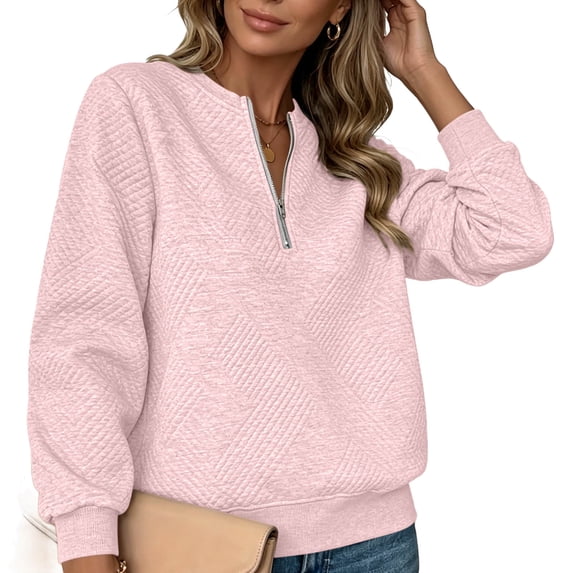 Horkkom Quarter Zip Pullover Women Solid Color Long Sleeve Sweatshirt Causal Loose Sweatshirts M