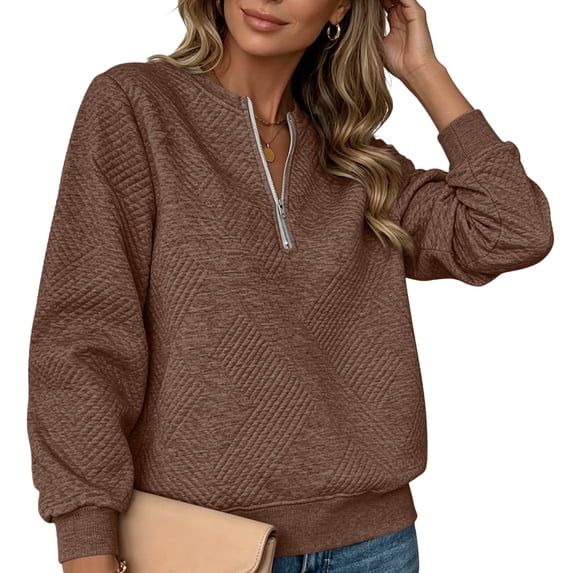 Horkkom Quarter Zip Pullover Women Solid Color Long Sleeve Sweatshirt Causal Loose Sweatshirts XXL
