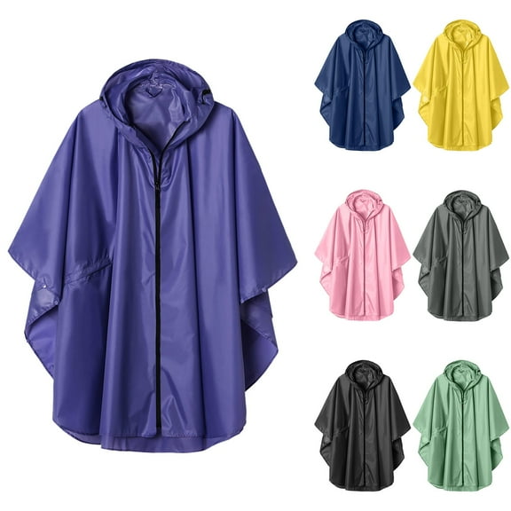 Horkkom Rain Ponchos for Women Waterproof Zip Up Rain Jacket with Hood Drawstring Pocket Outdoor Hiking Rain Coats S, Gifts for Women