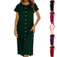 thumbnail image 1 of Horkkom Satin Dress for Women Summer Short Sleeve Silk Nightgown Casual Button Elegant Dresses S, 1 of 9