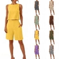 thumbnail image 1 of Horkkom Short Sets for Women 2 Piece Linen Solid Color Tank Tops High Waist Shorts with Pockets Summer Casual Vacation Sets XL, 1 of 7