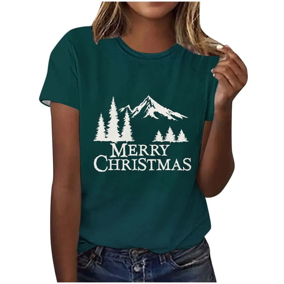 Horkkom Short Sleeve Blouse for Women Crew Neck Pullover Christmas Shirts Casual Family Xmas Tops XXL, Gifts for Women