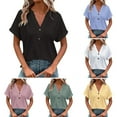 thumbnail image 1 of Horkkom Short Sleeve Blouses for Women Button V Neck Solid Color Tops Lace Loose Casual Tops, Gifts for Women XS, 1 of 8