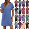 thumbnail image 1 of Horkkom Short Sleeve Dress for Women Mini V Neck Shirt Dresses Summer Loose Comfy Sundresses, Gifts for Women M, 1 of 9