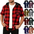 thumbnail image 1 of Horkkom Short Sleeve Hoodies for Men Button Down Plaid Shirt Summer Beach Casual Shirts with Pcoket XL, 1 of 8