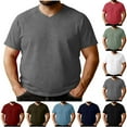 thumbnail image 1 of Horkkom Short Sleeve Shirts for Men Solid Color V Neck Oversized Tshirts Summer Casual Shirts XXL, 1 of 8