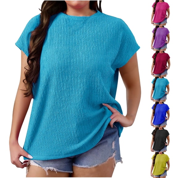 Horkkom Short Sleeve Shirts for Women Plus Size Crew Neck Solid Color Tunic Tops Summer Casual Loose Tunic Tops XL