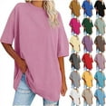 thumbnail image 1 of Horkkom Short Sleeve Shirts for Women Solid Color Crew Neck Oversized Tshirts Summer Casual Loose T Shirts L, 1 of 7
