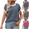thumbnail image 1 of Horkkom Short Sleeve Sweater for Women Crew Neck Pullover Sweaters Summer Loose Casual Striped Shirt L, 1 of 9
