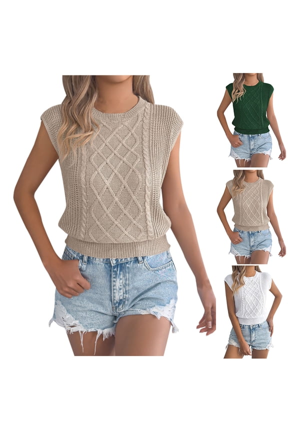 Short Sleeve Sweater for Women Crew Neck Solid Color Pullover Sweaters Summer Casual Tops XL