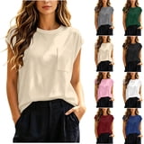 Horkkom Short Sleeve Tops for Women Crew Neck Solid Color Basic Tees ...