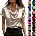 thumbnail image 1 of Horkkom Silk Blouse for Women Summer V Neck Short Sleeve Blouses Loose Casual Satin Tops L, 1 of 8