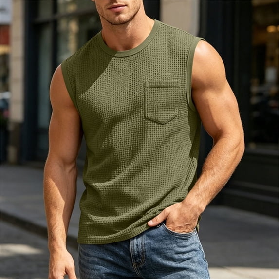 Horkkom Sleeveless Shirts for Men Summer Crew Neck Solid Color Tank Tops Workout Pullover Casual Shirts, S-3XL
