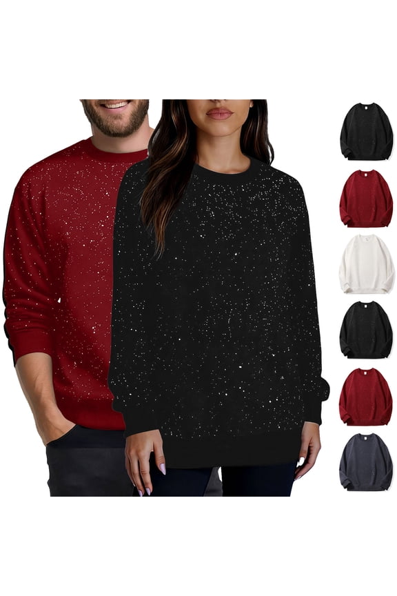 Sparkly Tops for Women, Long Sleeve Pullover Crewneck Sweatshirt Men, Casual Loose Sequin Sweatshirt L