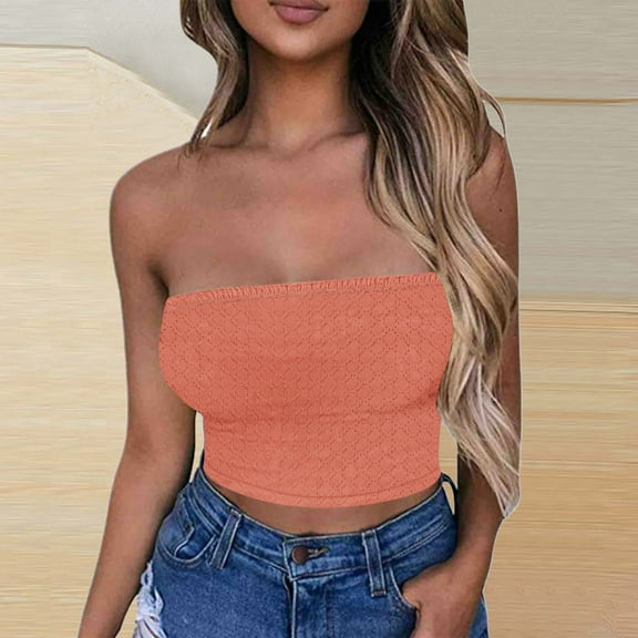 Horkkom Strapless Tops for Women Summer Backless Tube Tops Solid Color Stretchy Bandeau Going Out Tops M, Gifts for Women