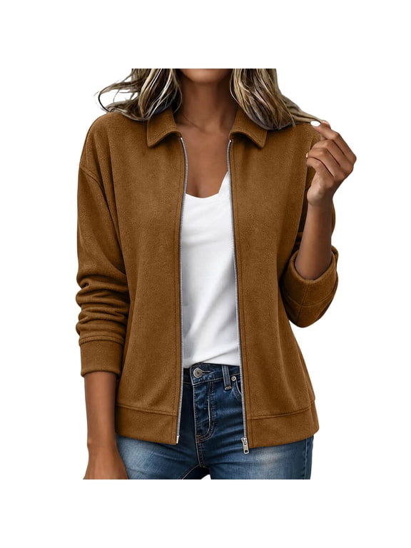 Suede Jacket Women Winter Zip Up Cropped Jacket Casual Trendy Lapal Jacket L