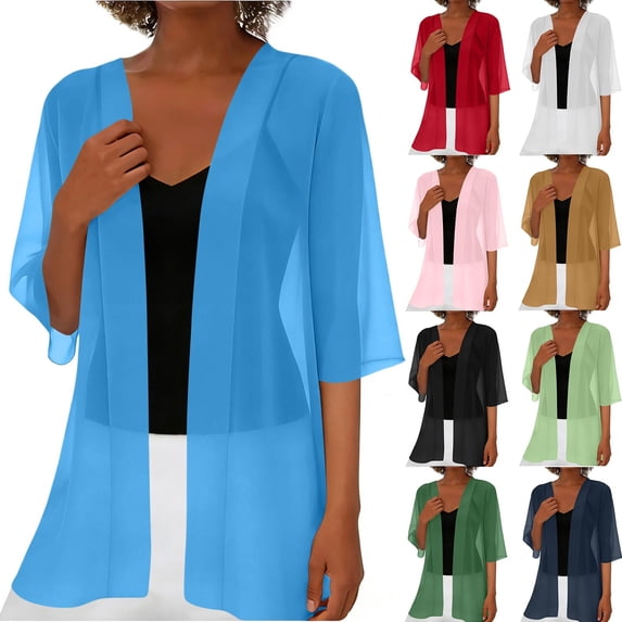 Horkkom Summer Cardigans for Women Lightweight Solid Color Cover Up Casual Vacation Open Front Cardigan L