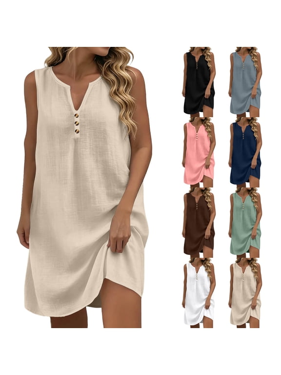 Summer Dresses for Women Beach V Neck Mini Dresses Sleeveless Casual Loose Sundresses XXL