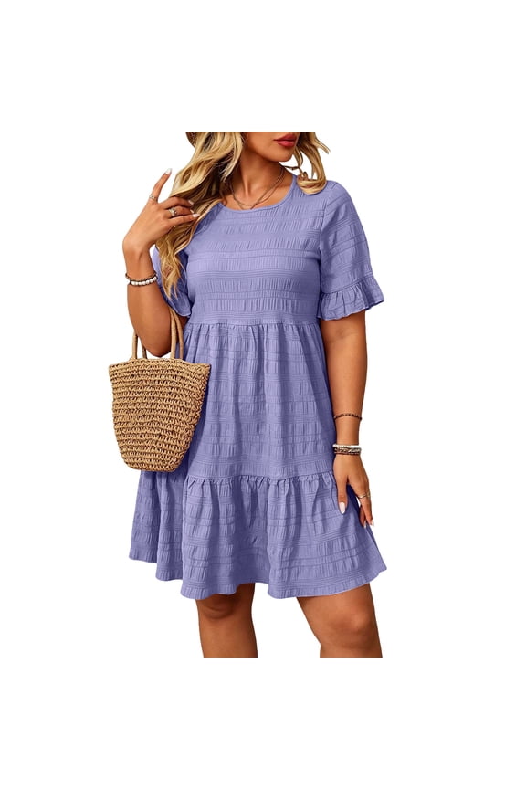 Summer Dresses for Women Short Sleeve Mini Solid Color T Shirt Dress Vacation Beach Sundresses, XL-5XL