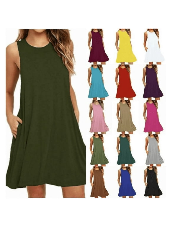 Summer Dresses for Women Sleeveless Mini Dresses Beach Tank Sundresses with Pockets XXL