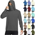 thumbnail image 1 of Horkkom Sun Shirts for Men Solid Color Long Sleeve Sun Protection Shirts Outdoor Breathable Fishing Hoodie With Mask XXXL, Gifts for Men, 1 of 8