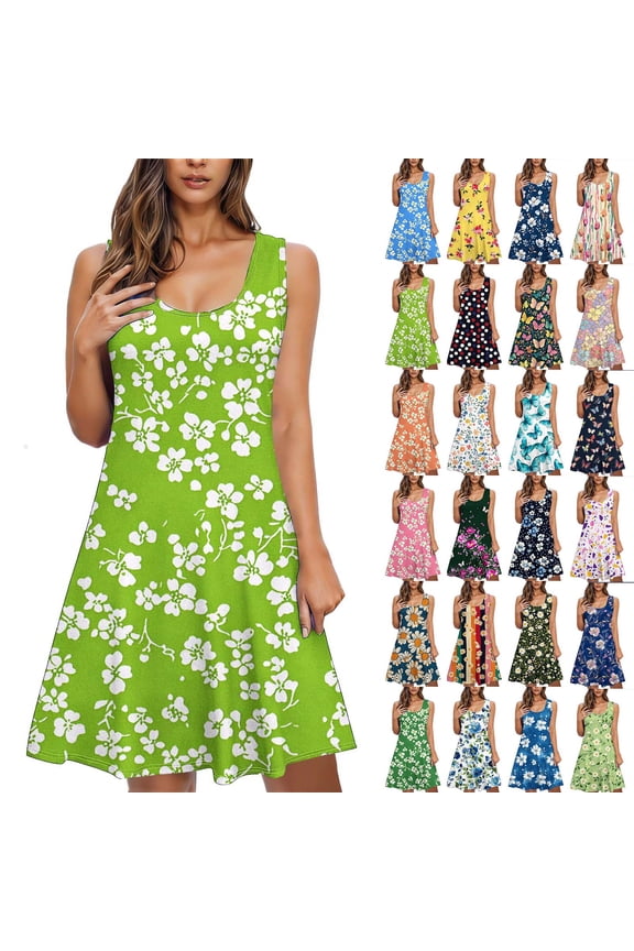 Sundresses for Women Summer Beach Mini Dresses Casual Sleeveless Vacation Floral Dress M