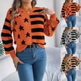 thumbnail image 1 of Horkkom Sweaters for Women Pullover Star Striped Print Crew Neck Long Sleeve Sweaters Fall Winter Knit Sweater L, Gifts for Women, 1 of 9