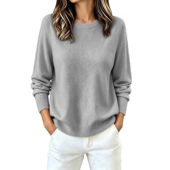 Horkkom Sweaters for Women Solid Color Long Sleeve Crew Neck Sweater Soft Pullover Knit Sweater, S-3XL