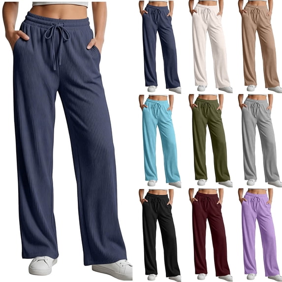 Horkkom Sweatpants Women Elastic Waist Drawstring Straight Leg Pants Casual Comfy Loose Sweat Pants with Pockets XXL
