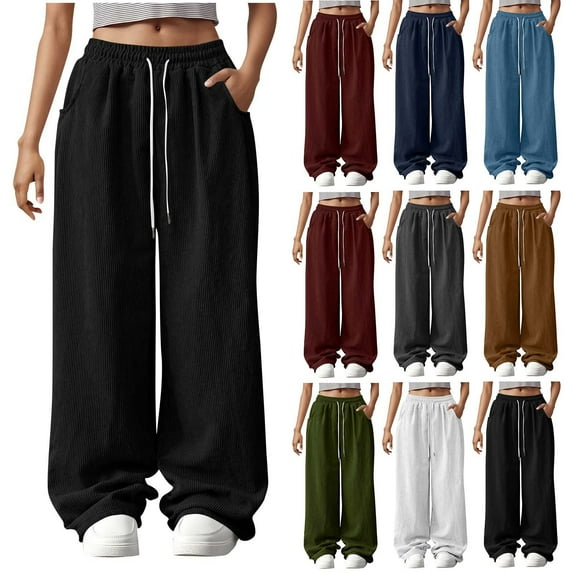 Horkkom Sweatpants Women High Waisted Drawstring Sweat Pants Loose Solid Color Corduroy Sweatpant with Pockets XL, Gifts for Women