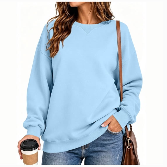 Horkkom Sweatshirt for Women Casual Fashion Solid Color Pullover Tops Oversized Long Sleeve Crew Neck Fall Winter Sweatshirt L