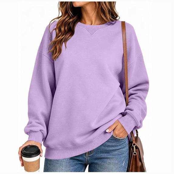 Horkkom Sweatshirt for Women Casual Fashion Solid Color Pullover Tops Oversized Long Sleeve Crew Neck Fall Winter Sweatshirt XXL