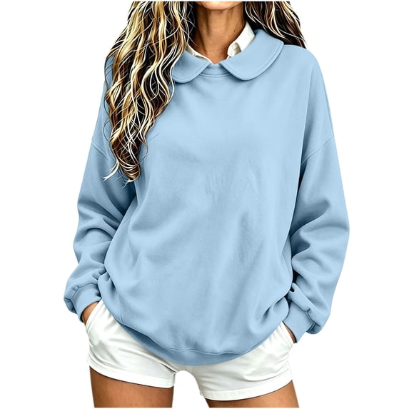 Horkkom Sweatshirt for Women Casual Fashion Solid Color Tops Oversized Long Sleeve Crew Neck Fall Winter Sweatshirt L