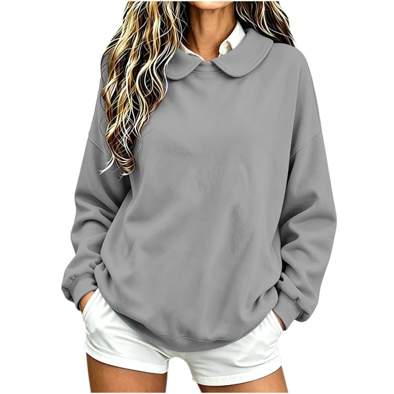 Horkkom Sweatshirt for Women Casual Fashion Solid Color Tops Oversized Long Sleeve Crew Neck Fall Winter Sweatshirt XXL