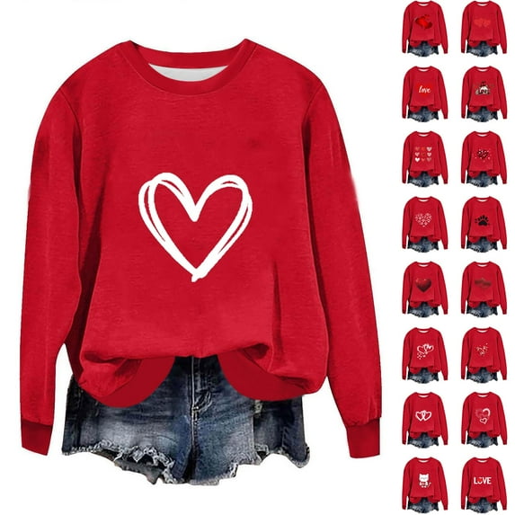 Horkkom Sweatshirt for Women Valentines Day Heart Sweatshirts Long Sleeve Crewneck Pullover Sweatshirts XL, Gifts for Women