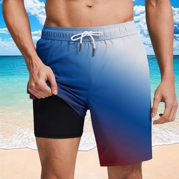 Horkkom Swim Shorts Men Elastic Waist Drawstring Bathing Suit Summer Beach Trunks with Pockets S