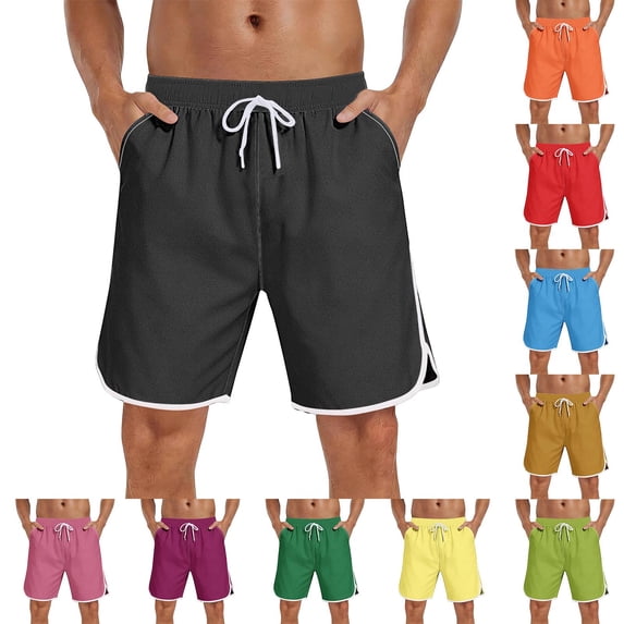 Horkkom Swim Shorts Men Elastic Waist Drawstring Bathing Suit Summer Vacation Beach Shorts Trunks with Pockets L