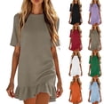 thumbnail image 1 of Horkkom T Shirt Dress Women Summer Short Sleeve Solid Color Mini Dresses Ruffle Beach Sundresses, S-2XL, 1 of 7
