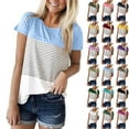 thumbnail image 1 of Horkkom T Shirts for Women Summer Striped Color Block Crew Neck Short Sleeve Shirts Loose Basic Tee Blouses Sky Blue L, 1 of 4