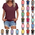 thumbnail image 1 of Horkkom T Shirts for Women V Neck Solid Color Short Sleeve Shirts Summer Loose Casual Tops S, 1 of 8