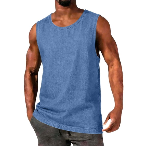 Horkkom Tank Tops Men Crew Neck Solid Color Sleeveless Shirts Casual Summer Gym Everyday Wear Tank Top, S-4XL