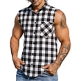 thumbnail image 1 of Horkkom Tank Tops Men Plaid Color Block Sleeveless Shirts Muscle Workout Button Down Shirt with Pockets, M-3XL, 1 of 9