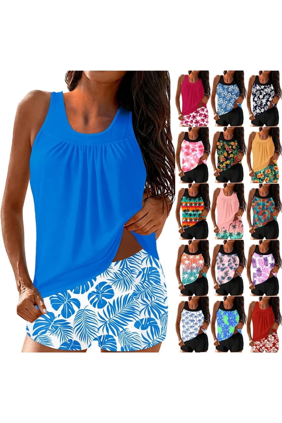 Tankini Swimsuits for Women Camisole Topss with Pad Swim Shorts Bathing Suit Summer Beach Two Piece Swimsuit XL