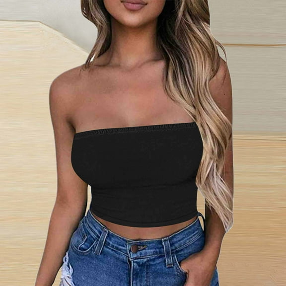 Horkkom Tube Tops for Women Summer Backless Going Out Tops Solid Color Stretchy Strapless Bandeau Tops 2XL, Gifts for Women
