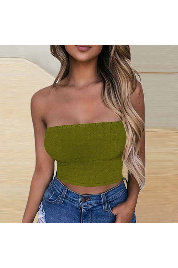 Tube Tops for Women Summer Backless Going Out Tops Solid Color Stretchy Strapless Bandeau Tops 2XL, Gifts for Women