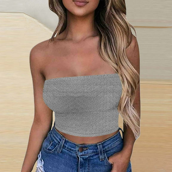 Horkkom Tube Tops for Women Summer Backless Going Out Tops Solid Color Stretchy Strapless Bandeau Tops 3XL, Gifts for Women