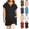 thumbnail image 1 of Horkkom Tunic Tops for Women Summer V Neck Short Sleeve Tops Solid Color Loose Casual Tops with Pockets L, 1 of 7