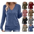 thumbnail image 1 of Horkkom V Neck Long Sleeve Shirts for Women Casual Fall Tops Solid Color Button Long Sleeve Tops S, Gifts for Women, 1 of 9