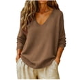 thumbnail image 1 of Horkkom V Neck Sweaters for Women Solid Color Pullover Sweaters Casual Loose Trendy Fall Sweaters XXL, Gifts for Women, 1 of 7