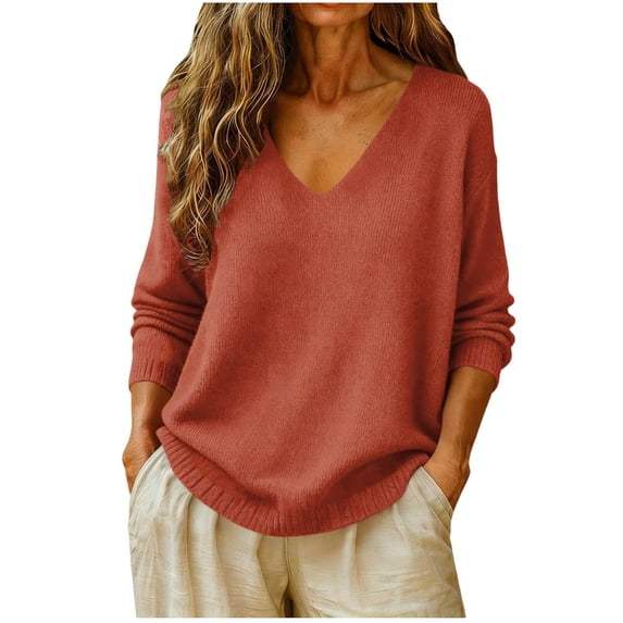 Horkkom V Neck Sweaters for Women Solid Color Work Pullover Knit Sweater Loose Casual Trendy Tops XL